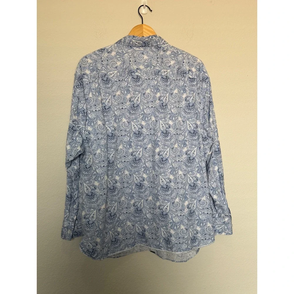 CON.STRUCT Men's XXL Modern Fit Hybrid Blue White Paisley Button Shirt